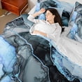thumbnail image 4 of Feelyou Watercolor Marble Women Bedding Comforter Set 7pcs, Luxury Fashion Marbling Blue Queen Bedding Sets, Chic Abstract Ombre Reversible Queen Sheet Sets, Lightweight Room Decor, 4 of 7