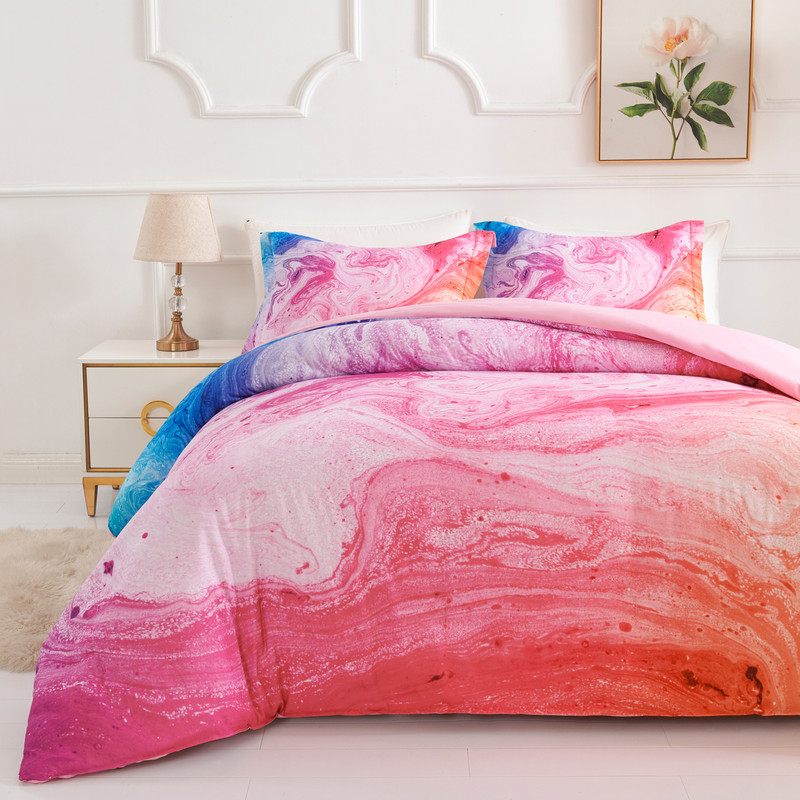 Koniroom 3-Piece Tie Dye Comforter Set King Size - Colorful Vibrant Reversible Pink Kids Marble Bedding with Pillow Shams, Perfect for Teen Girls