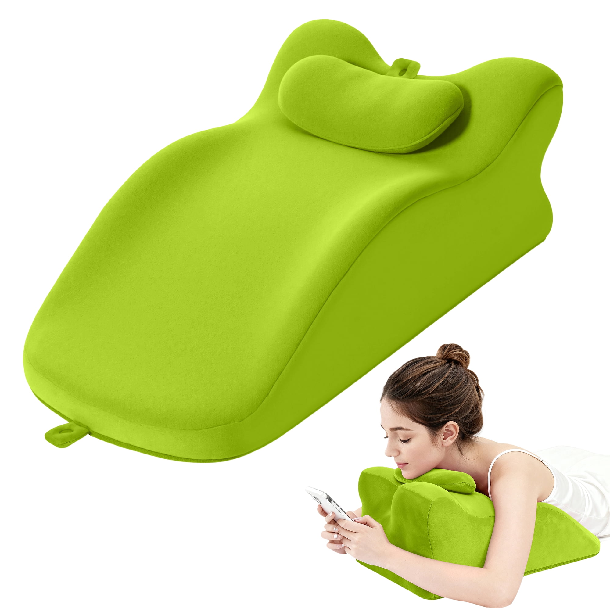 Ergonomic Contoured Bed Pillow for Neck, Back, and Leg Support, Green, 23.6 x 14.1 x 9 in