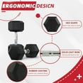 thumbnail image 3 of FlexWave Rubber Encased Hex Dumbbells, 30 lbs Pair, Black, 3 of 6
