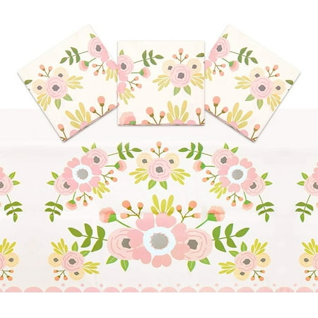3 Pack Pink Floral Plastic Party Tablecloths, 54"x108" Rectangular Disposable Table Covers for Wedding, Bridal Shower Supplies Decorations