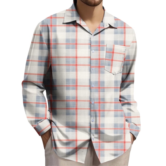 LMKIHUSA Grande Taille Chemise-Veste pour Hommes à Carreaux Décontractée Régulière Ample Chemises Manches Longues Boutonnée Col à Revers T-Shirts Hauts Extensibles Multicolore,TTTG