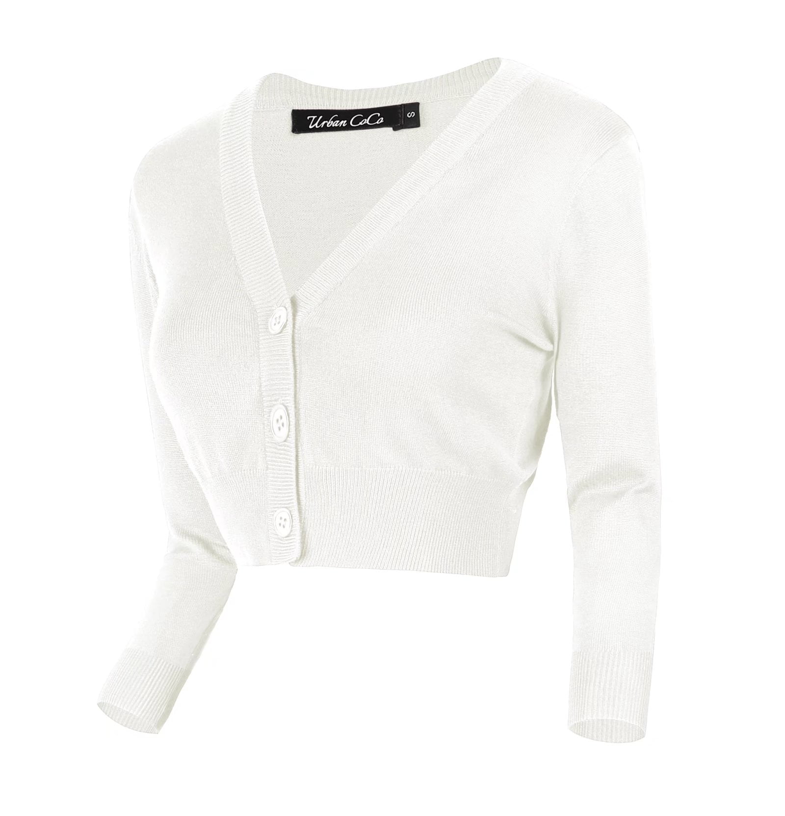 A2Y Women's Solid Cropped 3/4 Sleeve Button Down Crew Neck