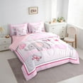 thumbnail image 3 of Manfei Kawaii Cartoon Elephant Bedding Comforter Set 7-Piece for Kids, Cute Buttterfly Animal King Bedding Sets, Love Heart Reversible Bed Sheets, Breathable Home Decor, 3 of 7