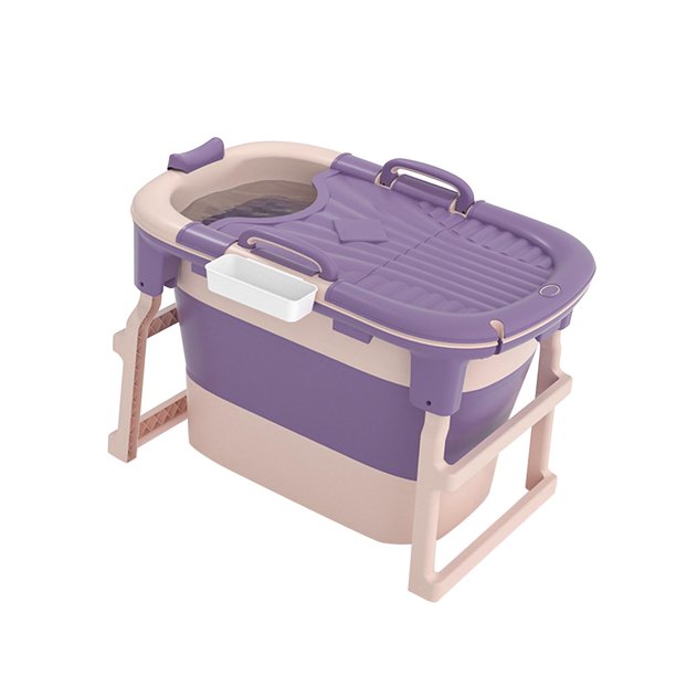 Bañera de baño, bañera de hidromasaje, bañera portátil, bañera plegable, bañera de baño independiente, bañera de pie , interior, spa, adulto Púrpura con tapa BLESIY Cubo de bañera plegable