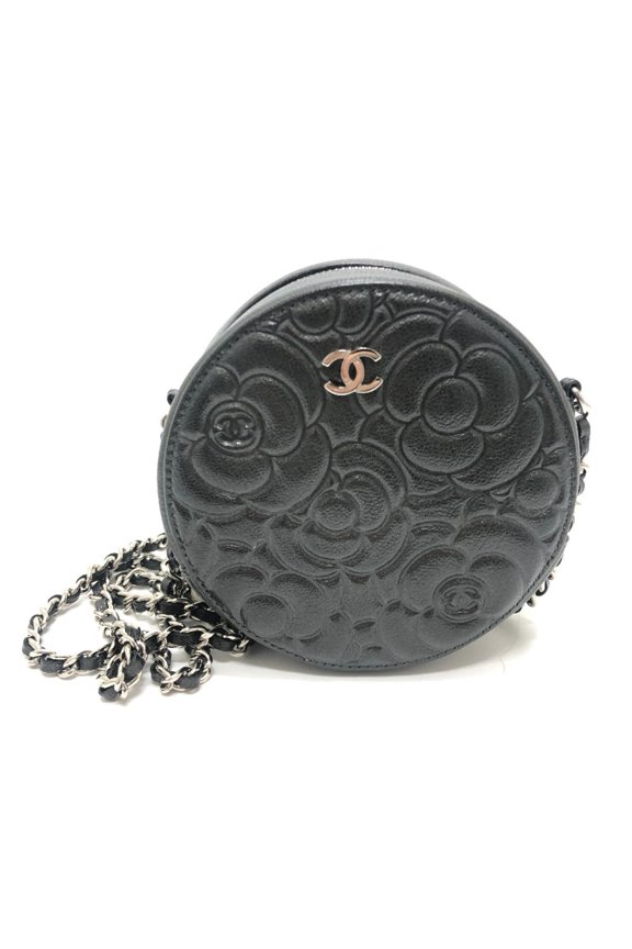 Pre-Owned CHANEL Camellia CC Coco Mark Logo Crossbody Bag, Round Mini Shoulder Leather,...
