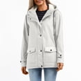 thumbnail image 3 of WTOBBY Women's Composite Velvet Windbreaker Jacket Long Sleeve Hooded Waterproof Rain Coat Solid Color Zip Up Fleece Lined Warm Outerwear for Hiking Travel,White M, 3 of 7