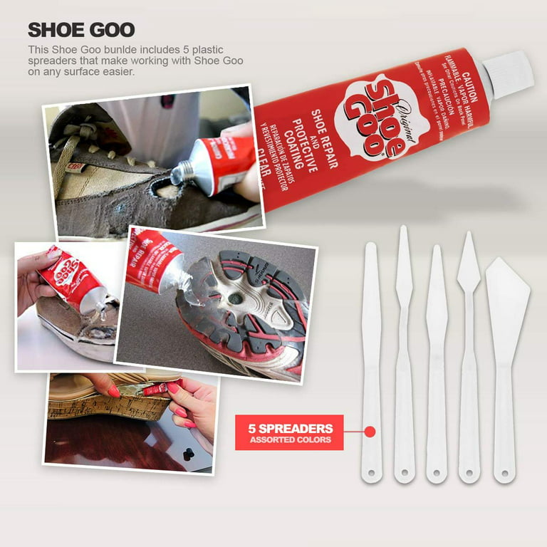 Shoe Goo Repair Adhesive for Fixing Worn Shoes or Boots, Clear, 3.7 Ounce  109.4ml, 4 Snip Tip Applicator Tips and Pixiss Spreader Tools 
