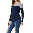thumbnail image 5 of Allegra K Women's Christmas Split V-Neck Long Sleeves Color Block Casual T-Shirt, 5 of 7