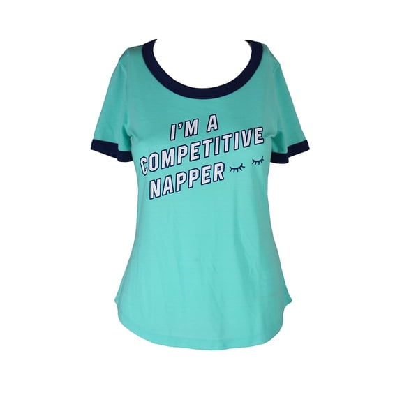 Jenni Womens Turquoise Navy Napper Graphic T-Shirt XS