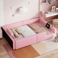 thumbnail image 4 of Harper & Bright Designs Twin Size Floor Platform Bed with Full-Length Guardrail, Upholstered Wooden Bedfram with Charging Station, Pink, 4 of 11