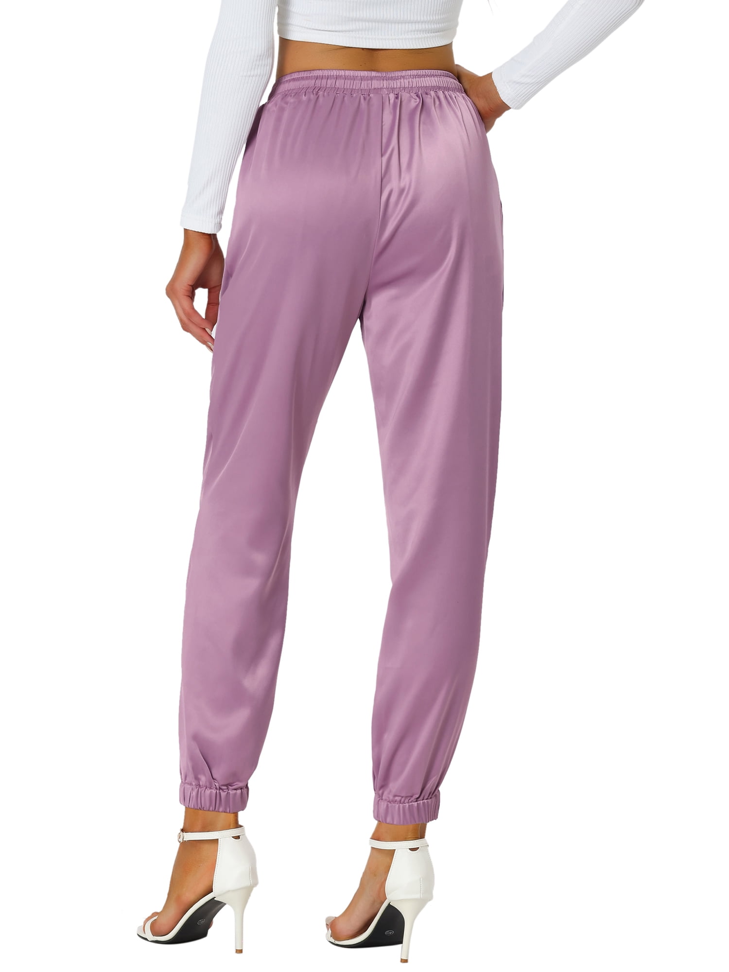 Purple silk joggers discount