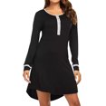 thumbnail image 1 of Women Buttons Crew Neck Long Sleeve Plain Mini Dress, 1 of 4