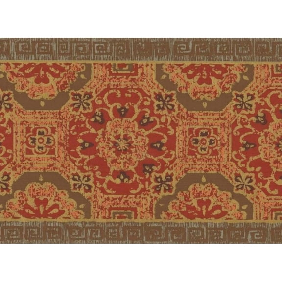 TRIMZ, Moroccan medallion Greek Key, Wallpaper Border, Unpasted, 15 ft L x 5.5 in W, Coral, Brown, Gold