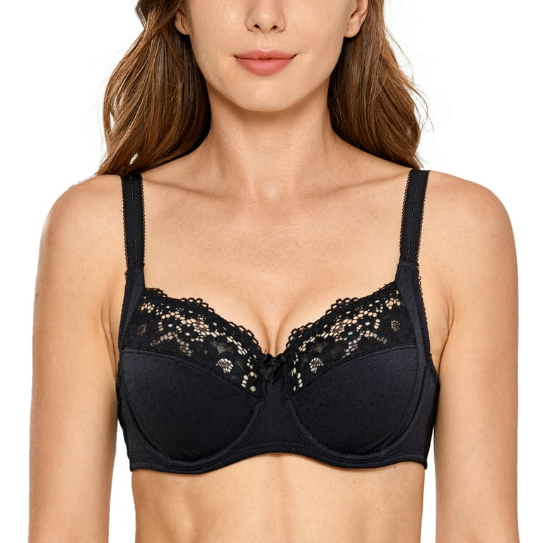 DELIMIRA Women's Non Padded Full Coverage Lace Underwired Bra Plus Size  Black 38D - ShopStyle