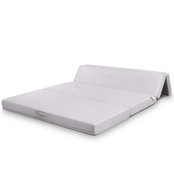 Giantex 4" Thick Folding Portable Mattress Pad Sofa Bed with Carrying Handles and Removable Washable Fabric, High-Density Foam Futon Sleepover Guest Easy to Store (Queen, Gray)
