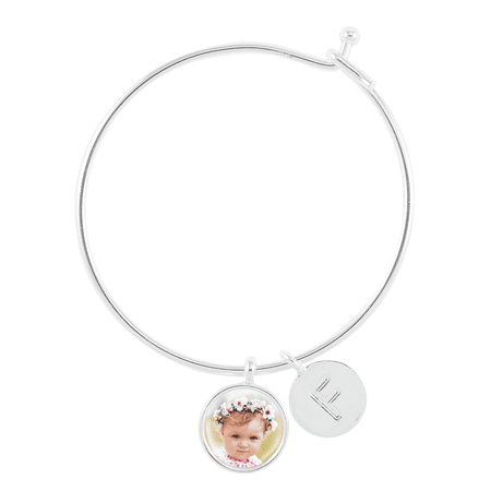 - Bangle Bracelet with Photo Charm and Letter Charm