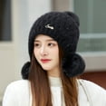 thumbnail image 3 of Women Winter Cover Ears Beanie Hat Plush Keep Warm Fluffy Ear Protection Ear Ski Snow Hats Knit Fleece Lined with 3 Pom Pom, 3 of 6