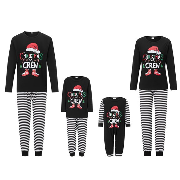 Parent-child Christmas pajama set, letter stripe hat print, Christmas loungewear