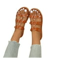 thumbnail image 6 of Xfvqtps Slide Sandals for Women Flat Sole Three Straps Ring Open Toe Leather Non Slip Summer Sandals Brown, 6 of 9