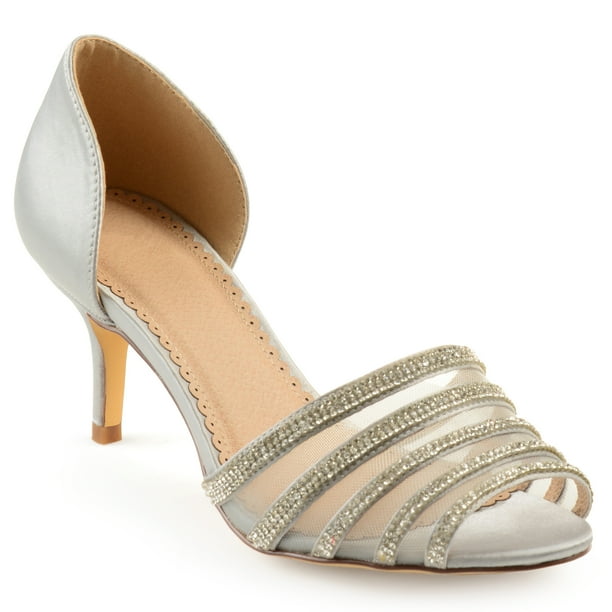 Brinley Co. Womens Salem Satin D'orsay Peeptoe Rhinestone High Heels