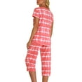 thumbnail image 2 of Defitshape Women's Cute Pajama Set Cotton Capri Loungewear Soft Short Sleeve Pjs Comfy Pants Lounge Two Piece Patterned Print Sleepwear Orange Medium, 2 of 5