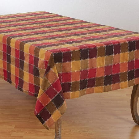 

Harvest Collection Cotton Blend Tablecloth With Stitched Plaid Design 70 x 120 Multi