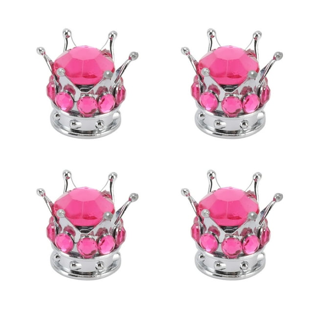 4 Piezas Tapas de Válvula de Vástago de Rueda de Neumático Estilo Corona Diamante Universal para Coches Camiones Bicicletas Rosa Rojo
