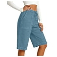 thumbnail image 3 of Sport Shorts Women Pack Women's Denim Shorts 5", Drawstring Elastic Waist Jean Bermuda Shorts, Summer Fashion Versatile Knee Length Shorts with Pockets Green-b M, 3 of 7