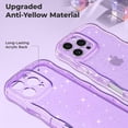 thumbnail image 2 of Phone Case for iPhone 14 Pro Max,Cute Clear Curly Wavy Frame Wave Case with Sparkly Bling Glitter,Non-Yellowing Transparent Acrylic Hard PC Cover for iPhone 14 Pro Max,Glitter Clear Purple, 2 of 15