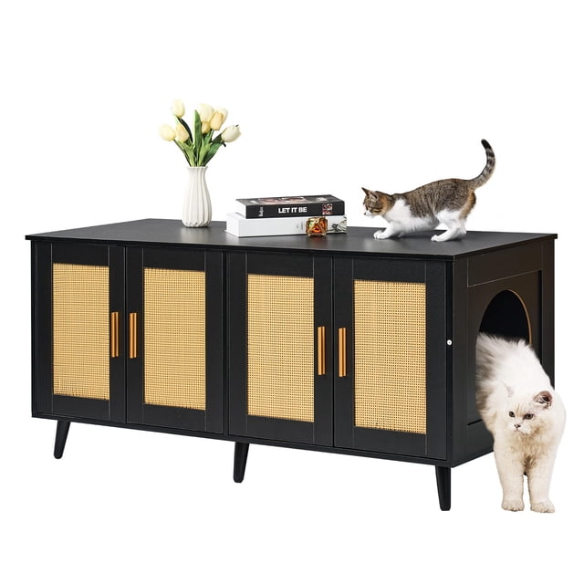 Caja de arena para gatos VEVOR para 2 gatos con puertas de ratán
