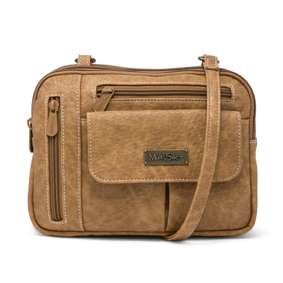 Bandolera MultiSac Zippy con triple compartimento, color camel