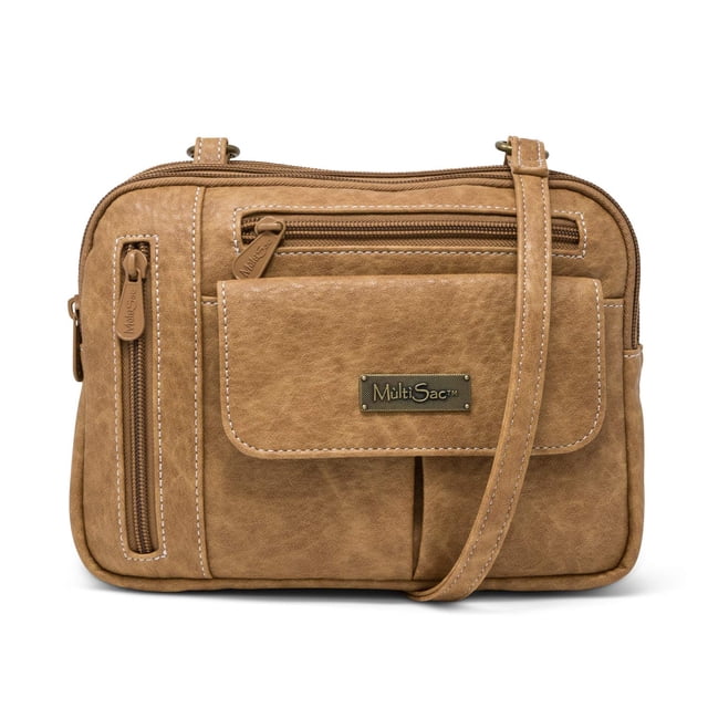Bandolera MultiSac Zippy con triple compartimento, color camel