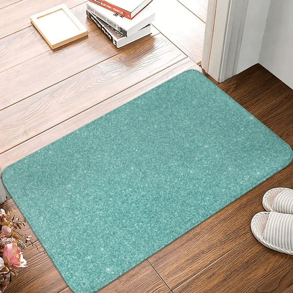 Front Door Mat Indoor Outdoor Outside Entrance - 16*24in Washable Teal Green Glitter Thin Bathroom Rugs Fit Under Door, Bath Rugs for Bathroom, Kitchen Rugs Mats for Floor