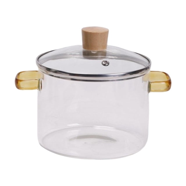 Tazón de fideos de vidrio de vidrio para cocinar Utensilios de cocina de vidrio hechos a mano transparentes Tazón de sopa de vidrio Estufa Olla mango amarillo