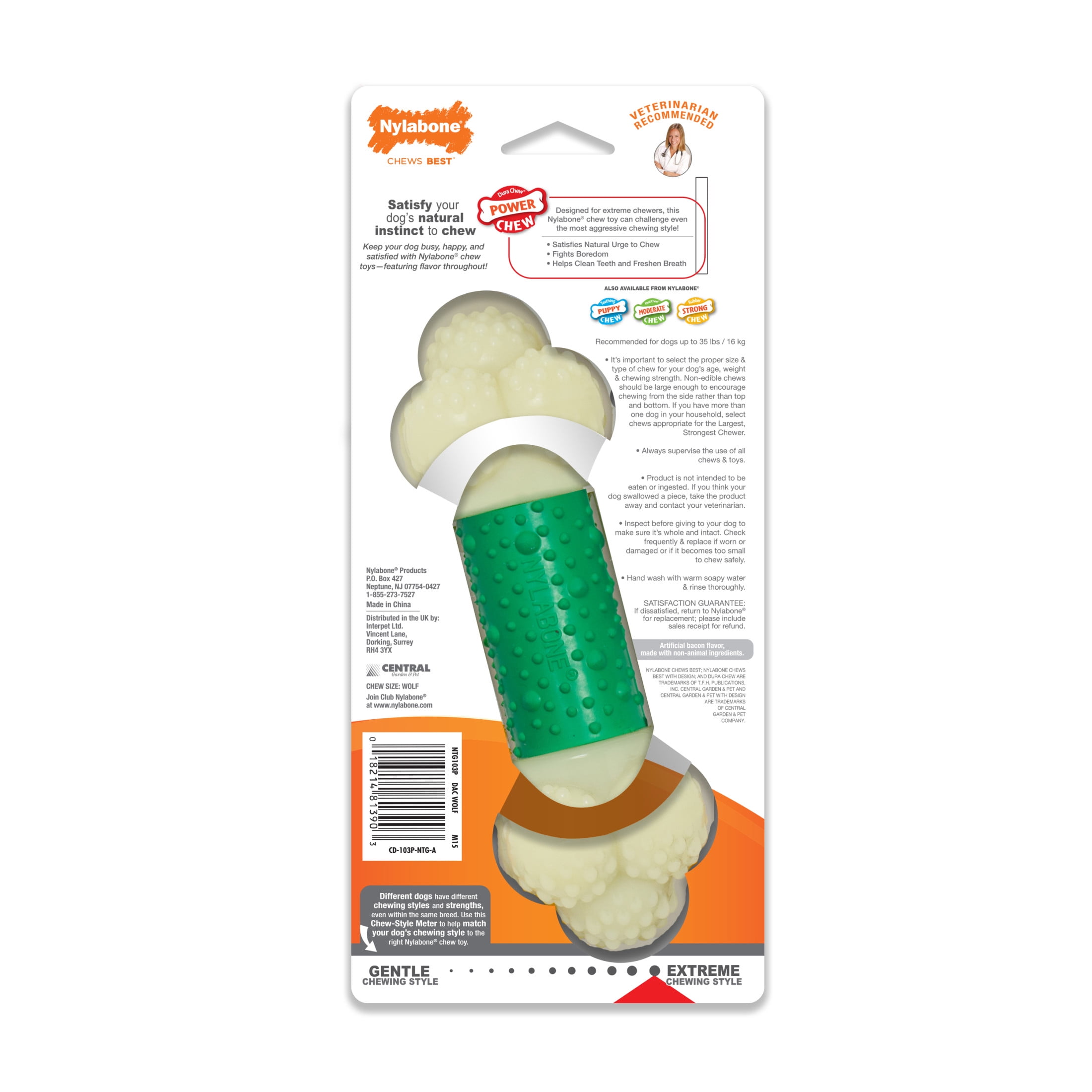 Nylabone Power Chew Double Action Bone Dog Toy, Rubber Dog Chew Toy, Bacon Flavor, Medium, 1 Count