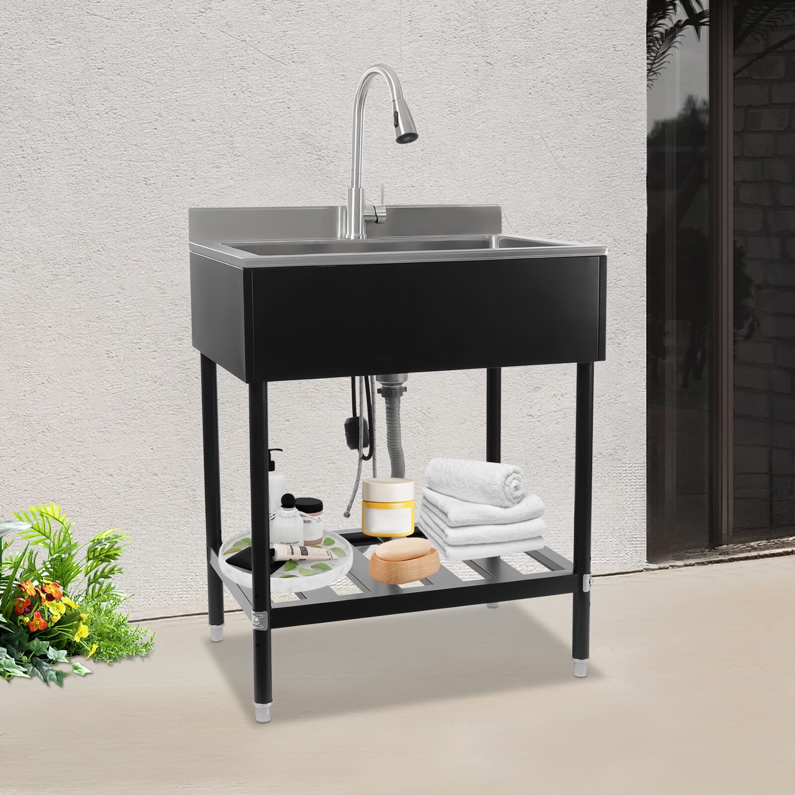 Stainless Steel Sink, Free Standing Single Bowl Kitchen Sink, Sink for Kitchen and Bathroom Farmhouse (30.8*22*39.5in)
