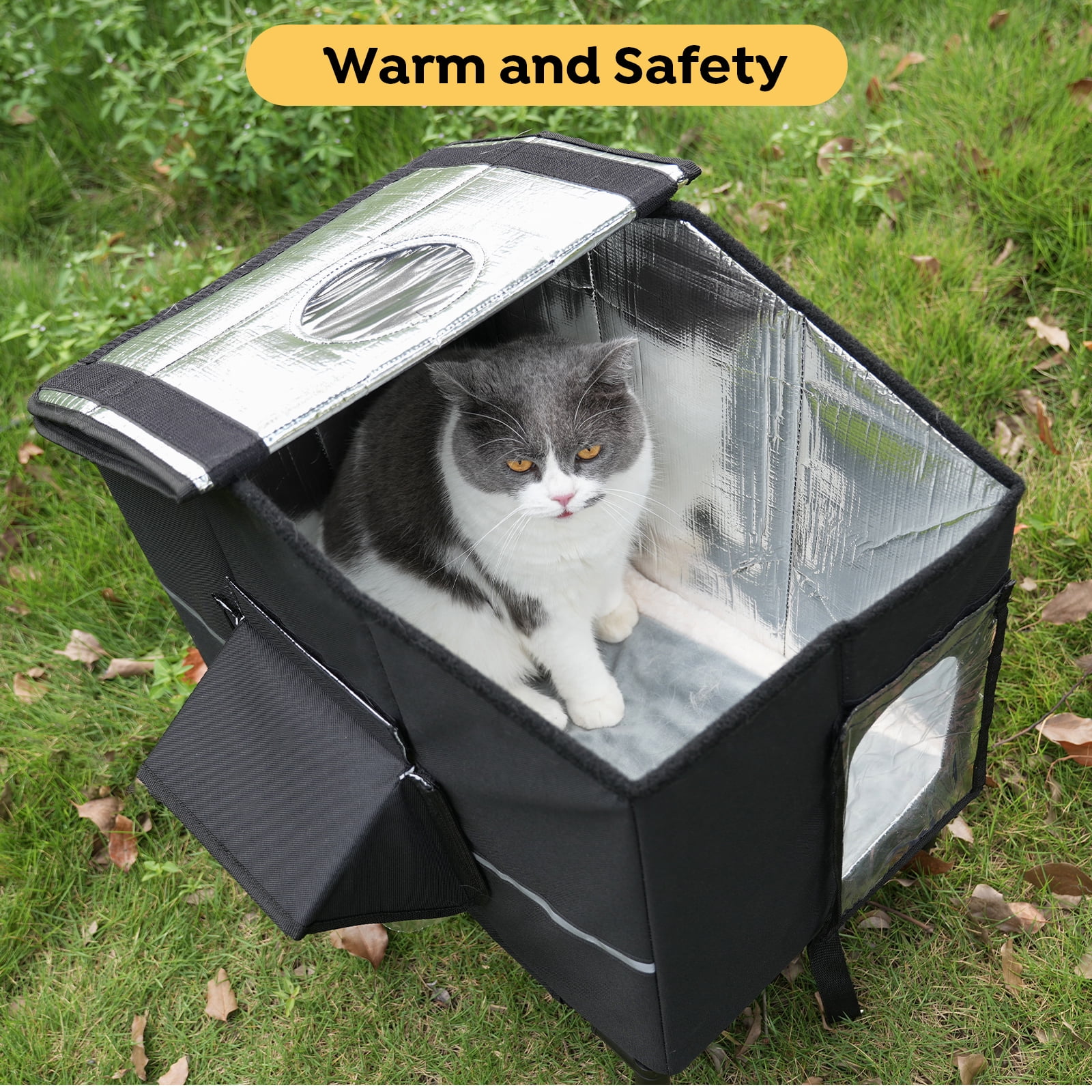 Veehoo Outdoor Cat House Weatherproof, Outside Insulated Feral Cat Shelter with Elevated Base, Waterproof Eaves & Escape Door for Stray Barn Cats, 25.6"x16.5"x22.4"