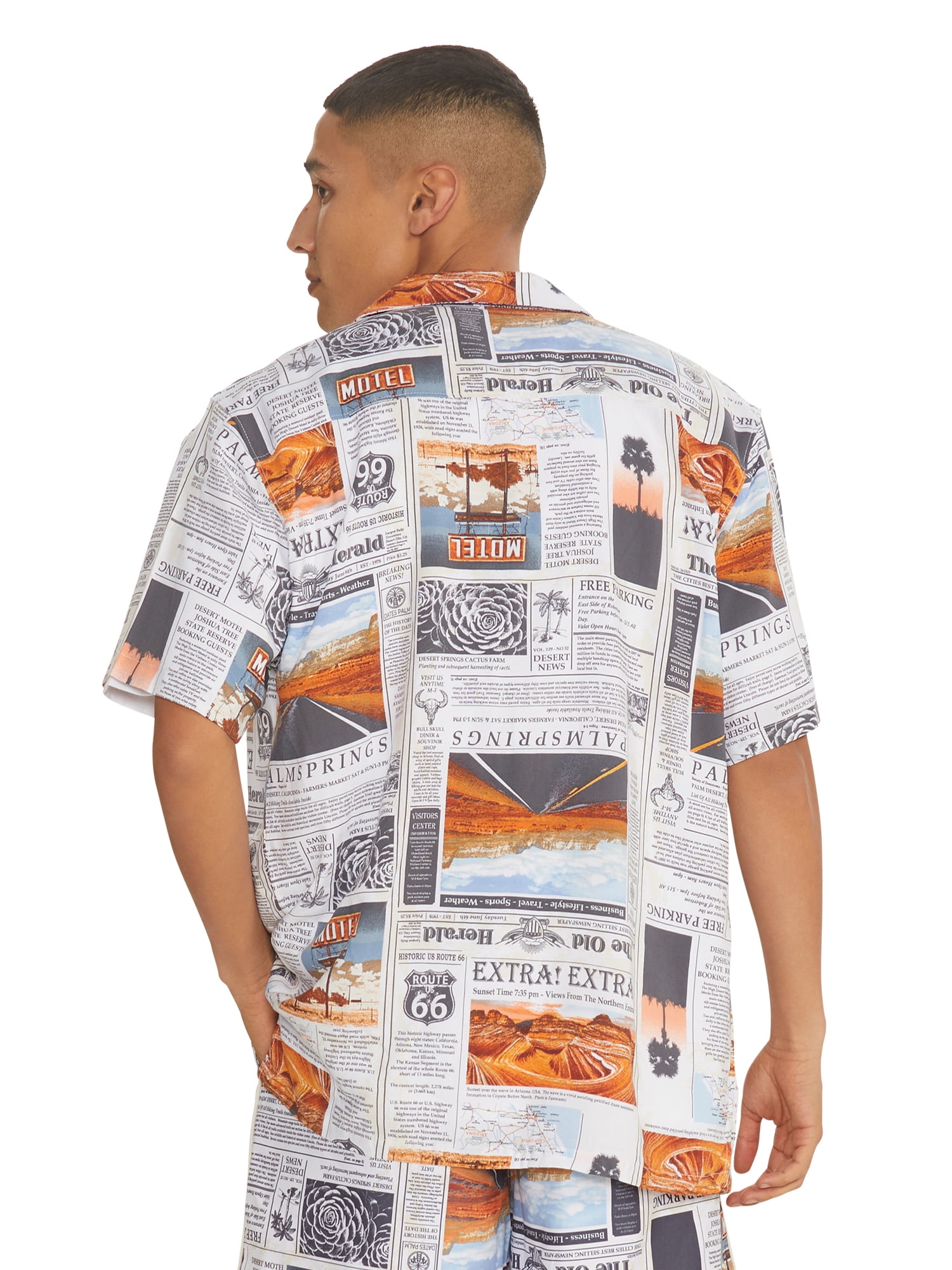 No Boundaries Men's Print Button Up Shirt with Short Sleeves, Sizes XS-3XL
