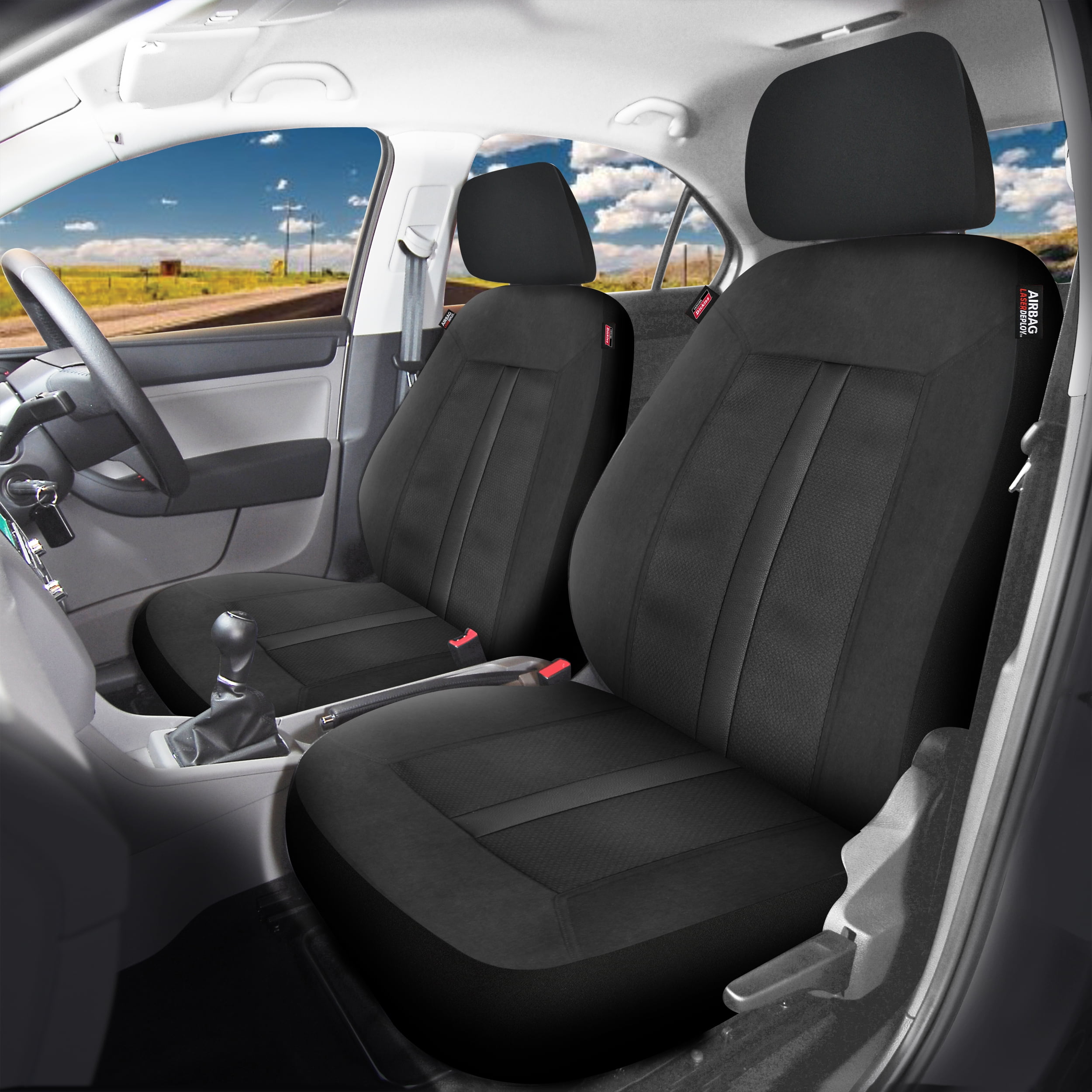 Genuine Dickies Sorrento 2 Piece Universal Car Seat Covers, Black