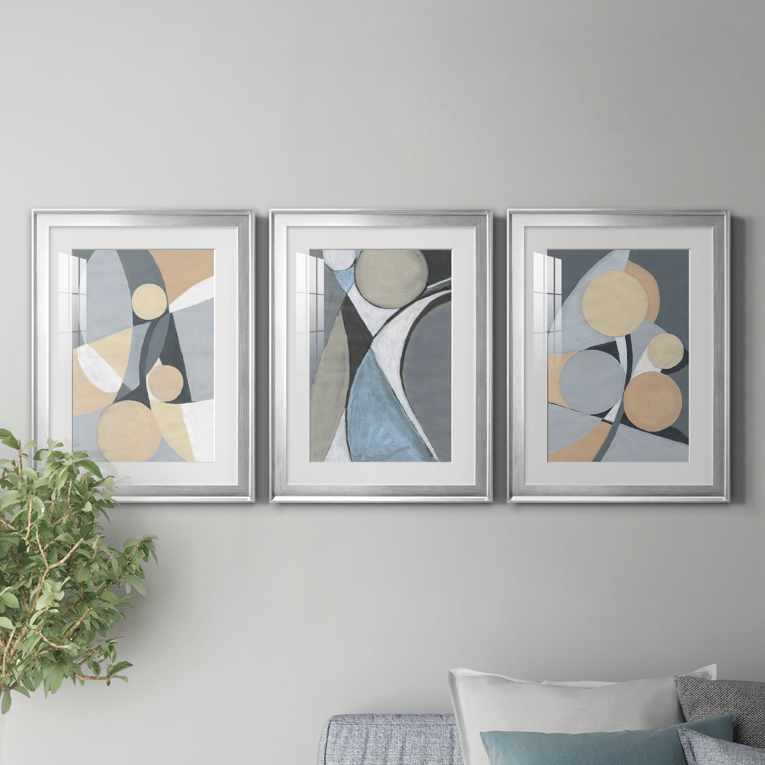 &nbsp;A Soft Jeweled Geometric II Premium Framed Prints Set of 3 - Ready to Hang - 18 x 24 Each - Silver Frame