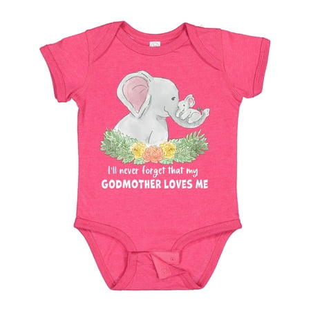 

Inktastic I ll Never Forget That My Godmother Loves Me Cute Elephants Gift Baby Boy or Baby Girl Bodysuit