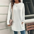 thumbnail image 2 of Oversized Tshirts for Women Boxy Fit Crew Neck Comfortable Long Sleeve Solid Color Tops for Women Trendy with 2 Pockets White Size S, 2 of 5