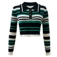thumbnail image 4 of GA WEIHUA Clearance Sale,Womens Lapel Collar V Neck Crop Sweaters Color Block Polo Long Sleeve Shirt Slim Fit Striped Pullover Sweater Casual Comfy Ribbed Knit Tops(Green,S), 4 of 5