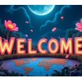 thumbnail image 4 of Neon Style Welcome Banner with Floral Elements and World Map Design Party Decorations Backdrop Photography Props for Gatherings Events and Celebrations, 4 of 7