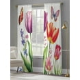 thumbnail image 3 of Spring Floral Sheer Curtains 108 Inch Length 2 Panels Set, Butterfly Botanical Summer Tulip Flowers Voile Window Treatment Semi Sheer Long Curtains Drapes for Bedroom/Living Room/Kitchen 52"x108"x2, 3 of 7