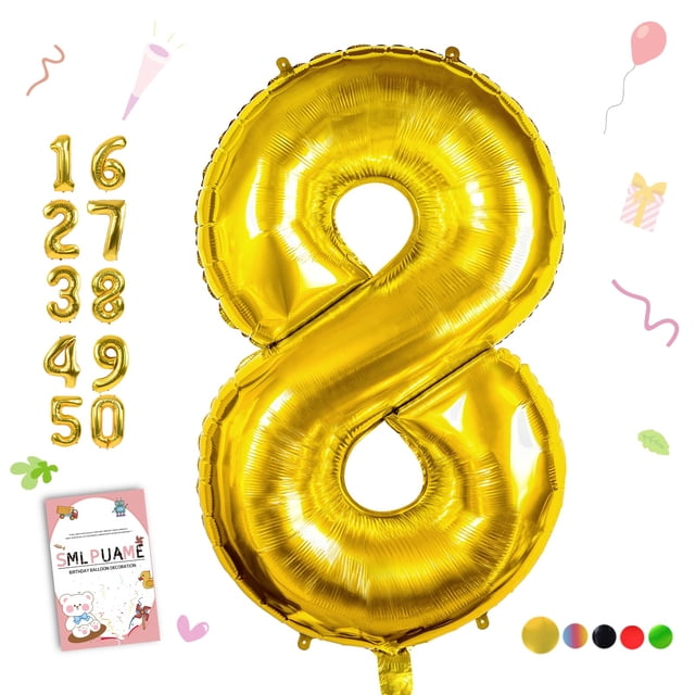 Globo numérico Sympuame, 40 cm, dorado, grande, número 8
