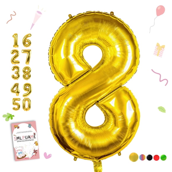 Globo numérico Sympuame, 40 cm, dorado, grande, número 8
