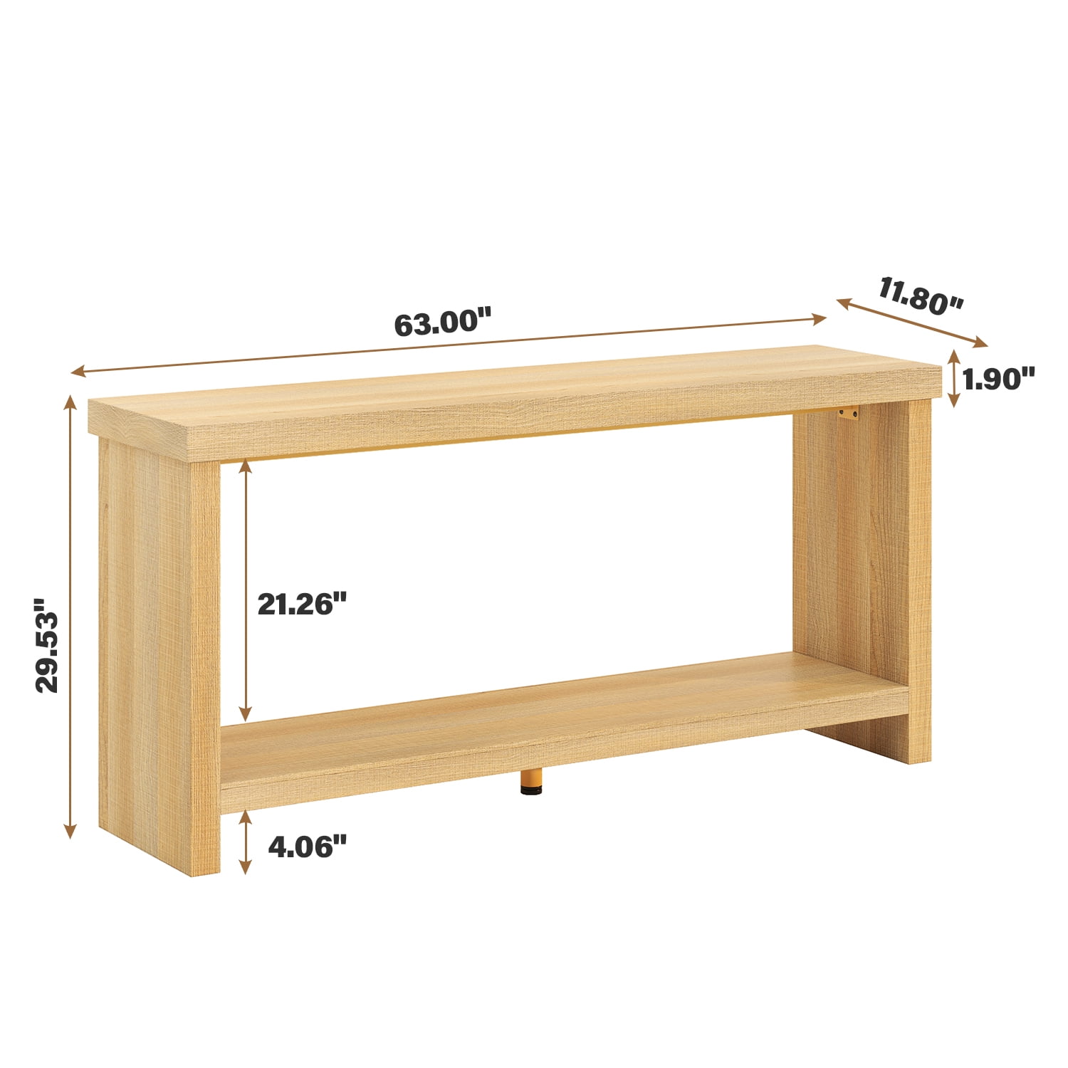 63-inch Long Console Table with 2-Tier Storage Shelves, Narrow Sofa Table Behind Couch, Farmhouse Entryway Table for Hallway & Living Room, Foyer Table in Oak Natural