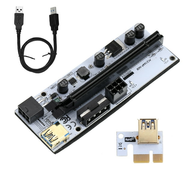 Inteprter Adaptador PCI-E 1X a 16X USB 3,0 convertidor PCI-Express de velocidad rápida 6 pines 4 pines puerto de alimentación dispositivo de Cables de computadora Negro
